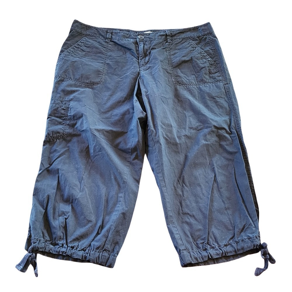 LOFT Ann Taylor Cropped Cargo Capri Pants Black Comfy‎ Size 12 Drawstring Hem